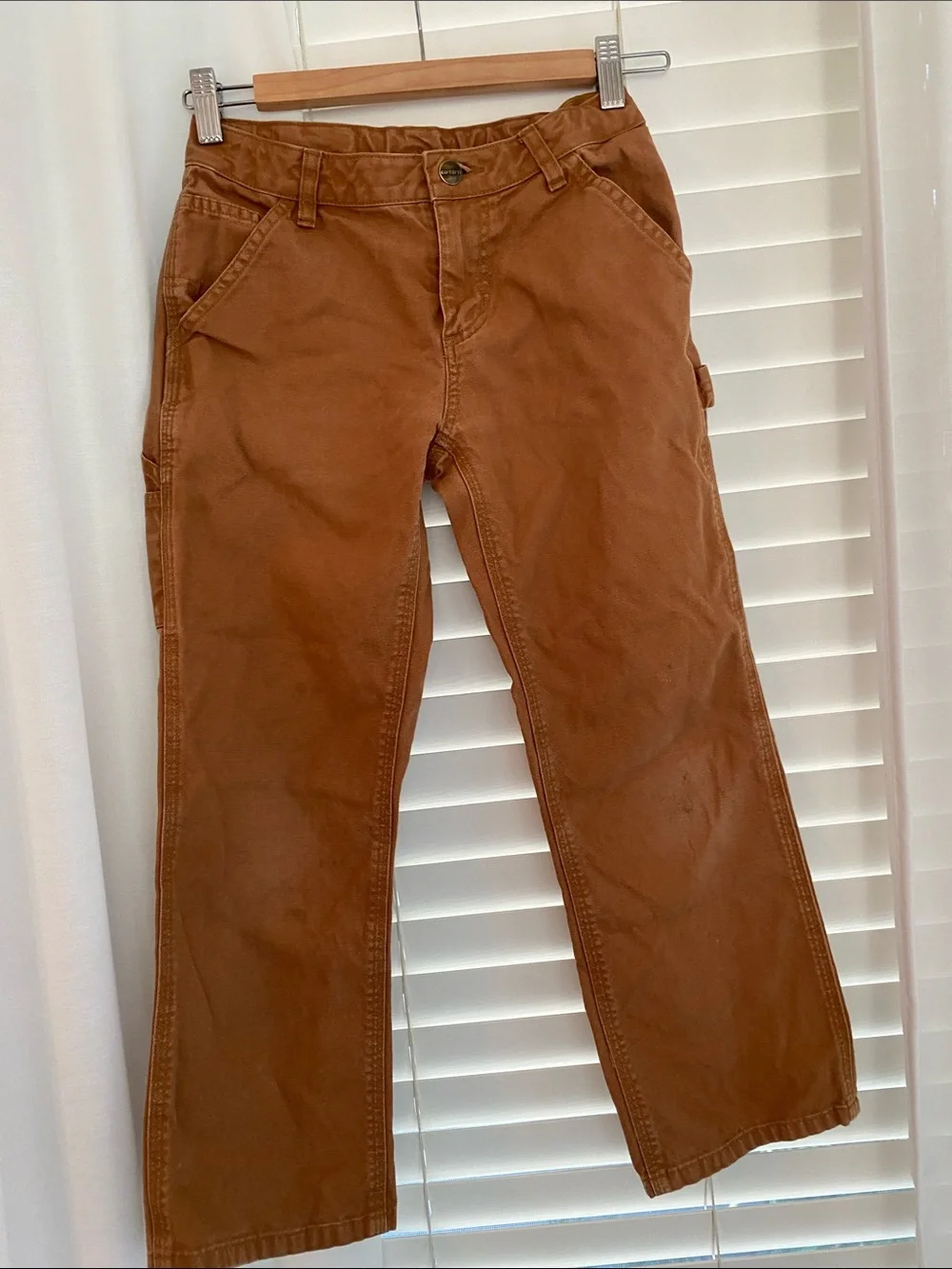 Kids Carhartt canvas carpenter work pants size 10  Brown color - Picture 5 of 8